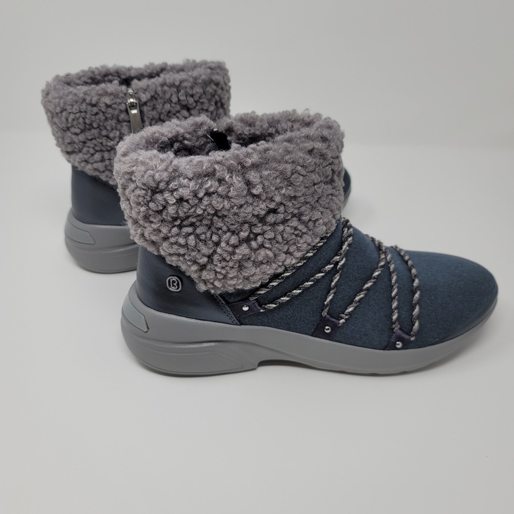 Bzees Ovation Blue Gray Sherpa Side Zip Ankle Boot Bootie Sz 8W Machine Washable - Picture 5 of 13